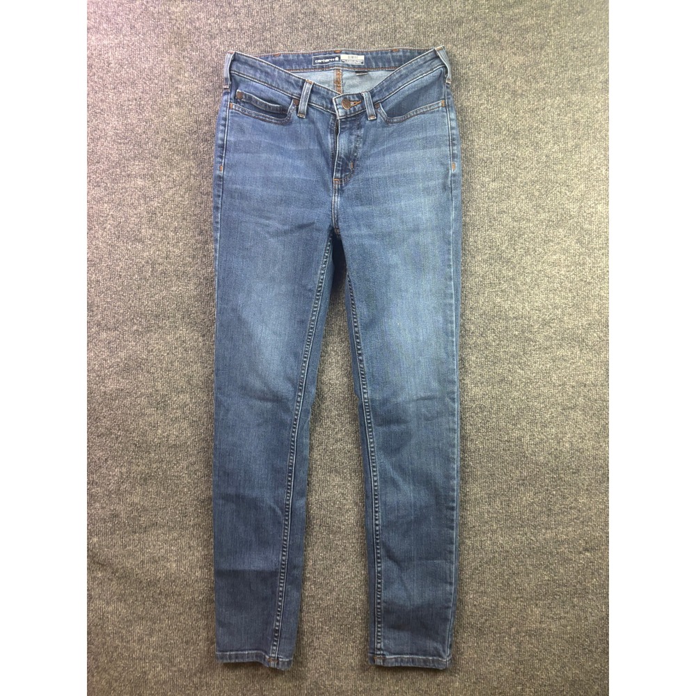 Carhartt Slim Fit Jeans Womens 4 Tall Blue‎ Denim Workwear 104976-H62